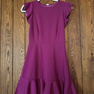 SHEIN Magenta Fit-and-Flare Ruffle Sleeve Dress